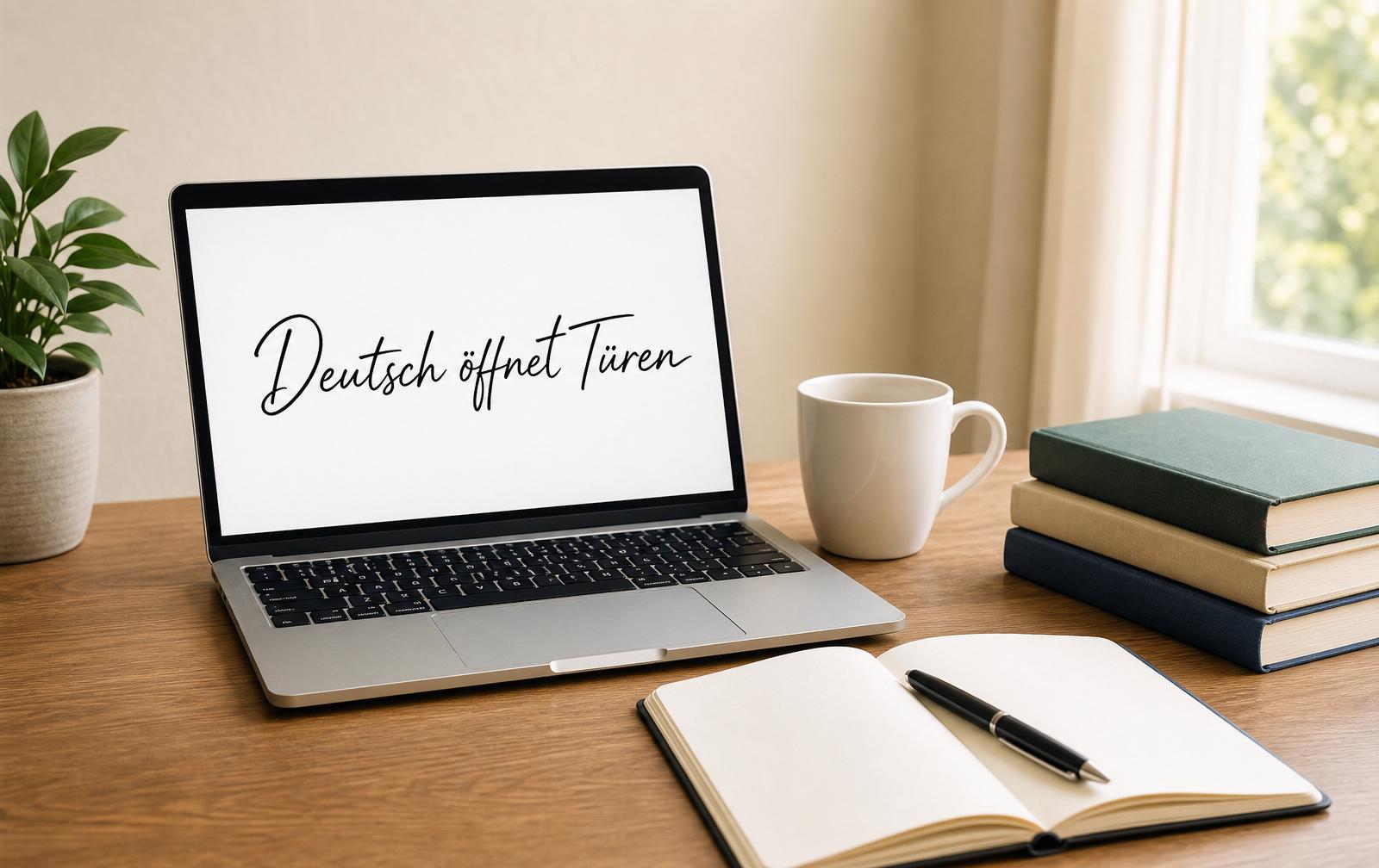Schreibtisch mit Laptop – Deutsch öffnet Türen